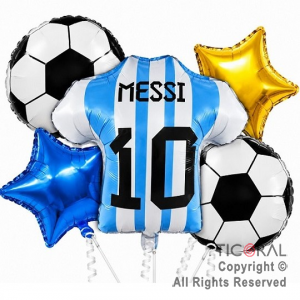 SET DE GLOBOS METALIZADO FUTBOL MESSI ARGENTINA 5 UNIDADES